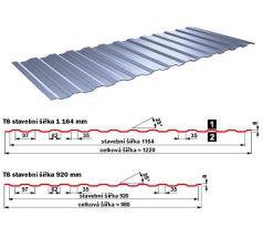 Trapézový plech T8 PE25 RAL 9005 černá lesk, stěnový profil