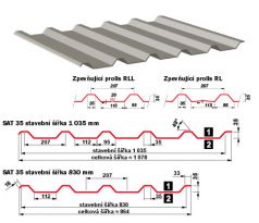 Trapézový plech SAT35 PE25 RAL 6005 tm. zelená lesk, prolis